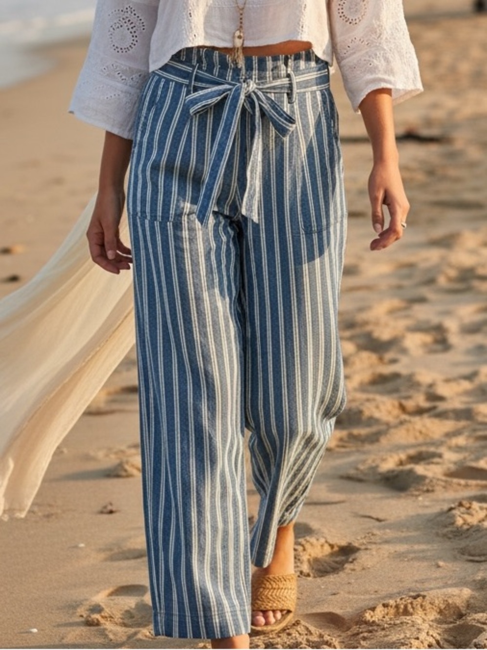 American Eagle Outfitters Pants Coastal Trouser Stripe Palazzo Wide BOHO Chino